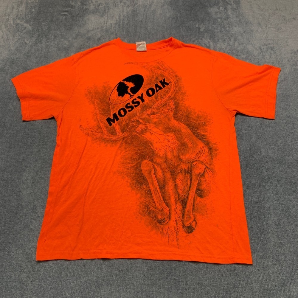 Mossy Oak Paramount Outdoors T Shirt Mens Large Orange Graphic Print Crew Neck